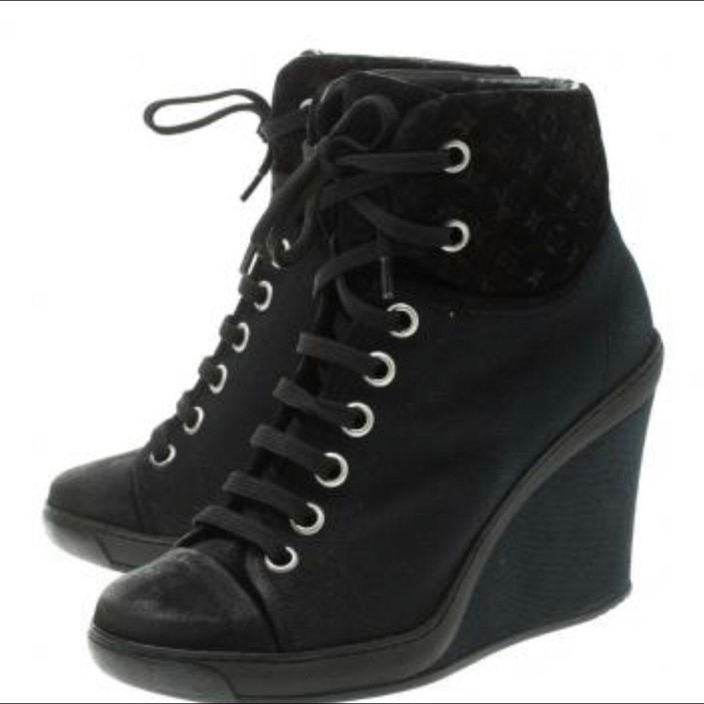 Authentic Louis Vuitton Black Wedge Sneakers
